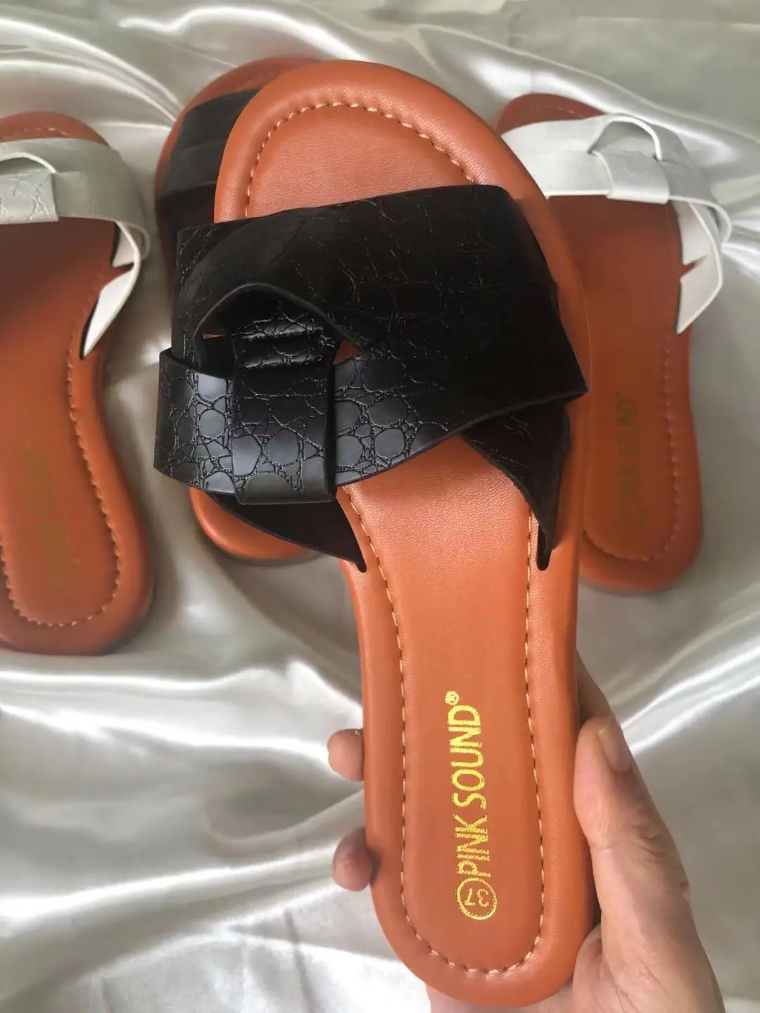 

Женские шлепанцы с открытым носком, плетеные сандалии на плоской подошве, без застежки, синие, пикантные дизайнерские тапочки, лето