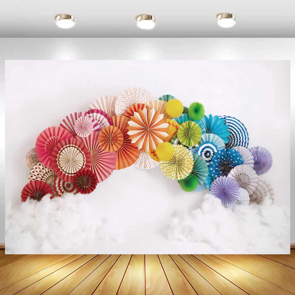 Изогнутые бумажные круги цветы Облака ребенок душ фотографии фоны дети 1 й день