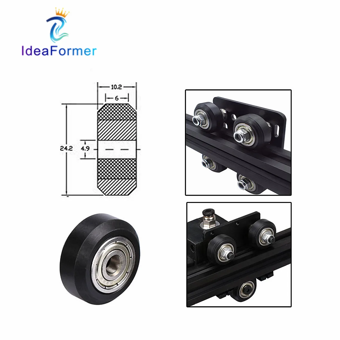 

5Pcs Openbuilds CNC Black/Clear Polycarbonate V-groove Wheel Pulley 625ZZ Bearing POM Plastic Wheel for CNC 3D Printer Parts.