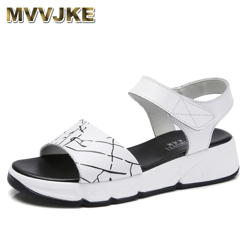 

Женские босоножки на платформе MVVJKE, белые кроссовки из натуральной кожи, с открытым носком, летняя модная обувь, 2018