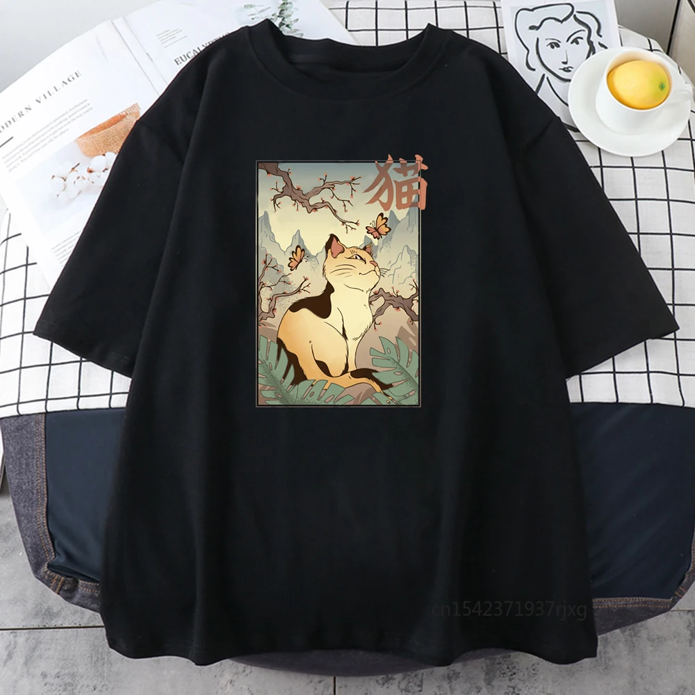 

Cartoon Cat Print Oversized T Shirts Summer Women Anime Harajuku Loose Casual Streetwear Tee Shirts Female O Neck Clothes