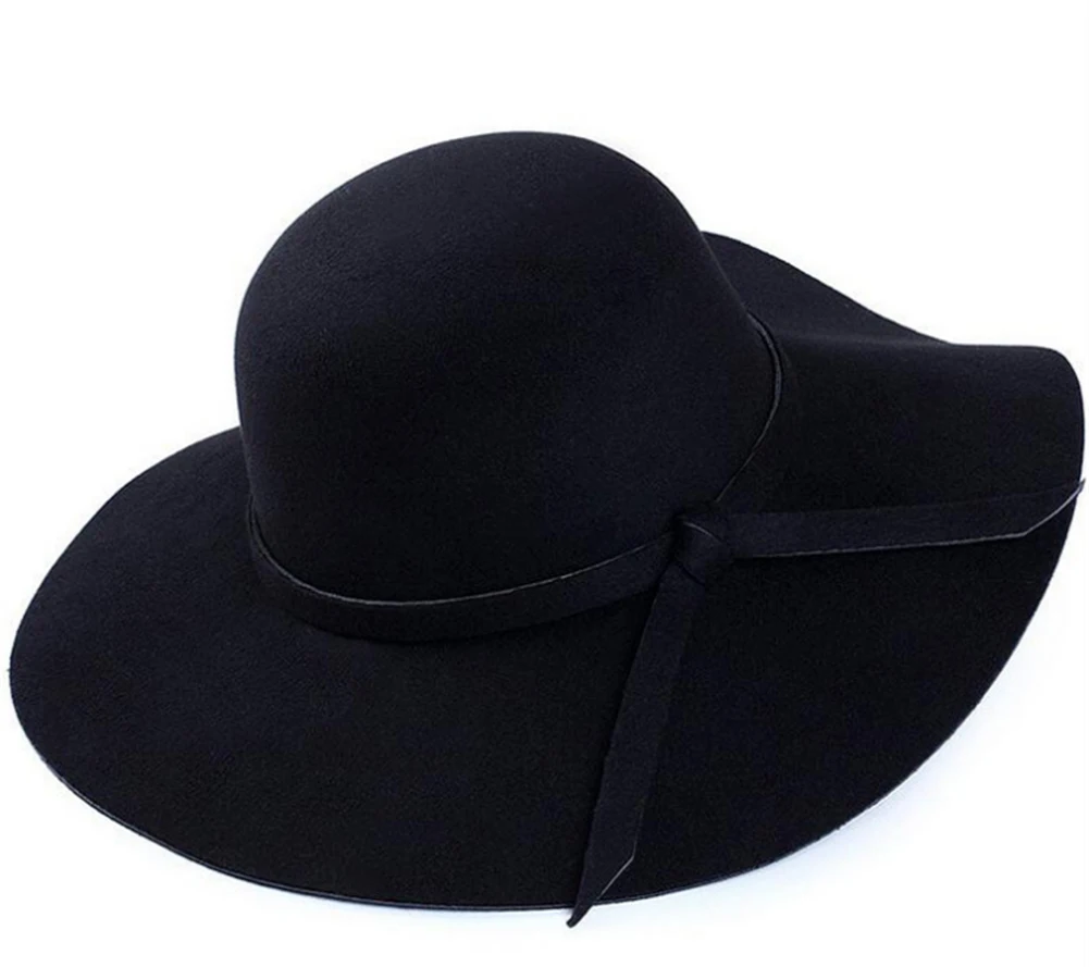

Vintage Lady Wide Brim Wool Felt Hat Womens Floppy Felt Bowler Cloche Cap