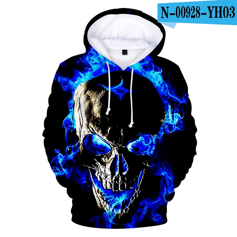 

2021 New Personality Skull Hoodies in Men/Women Sweatshirts long sleeve Autumn 3D Fire And Skull Skeleton Hoodie teen pullover