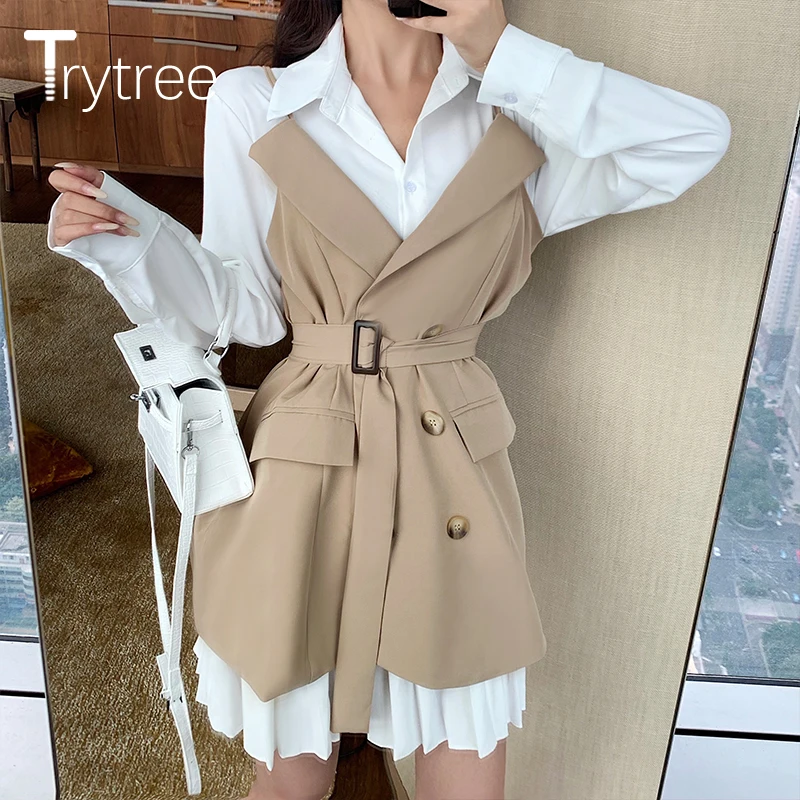 Осенне зимний комплект из двух предметов Trytree Повседневная Блузка с отложным