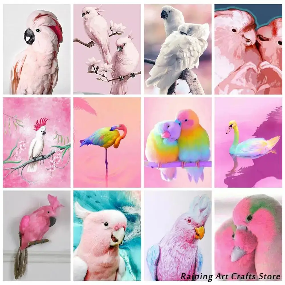 

Алмазная 5D картина «сделай сам», наборы для вышивки крестиком с изображением розового попугая, животных, полная круглая выкладка, мозаика д...