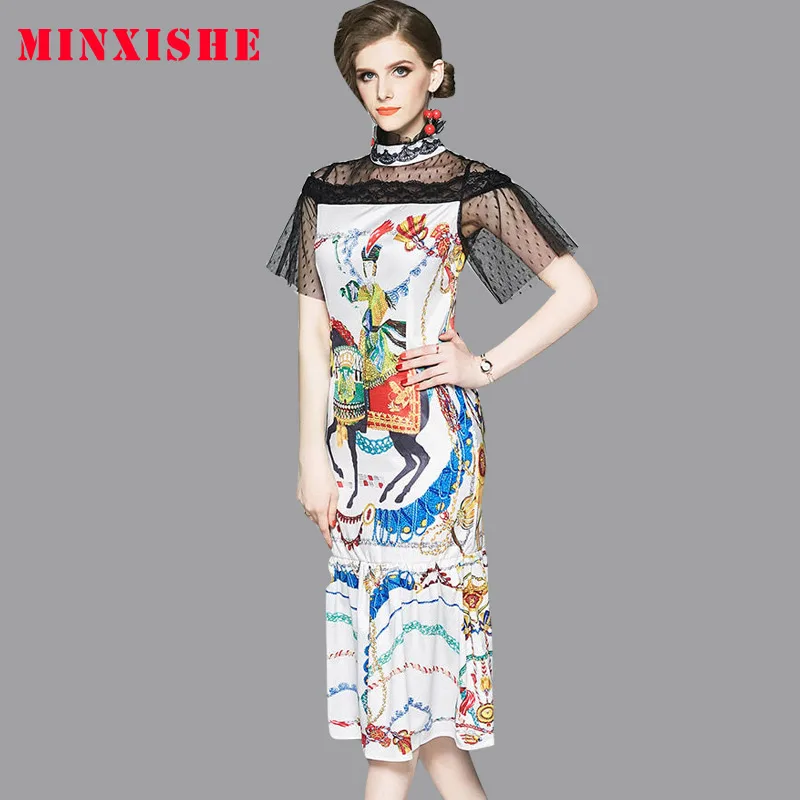 Женское платье 2019 вечерние кружевные с принтом элегантные Русалка Vestidos Ретро