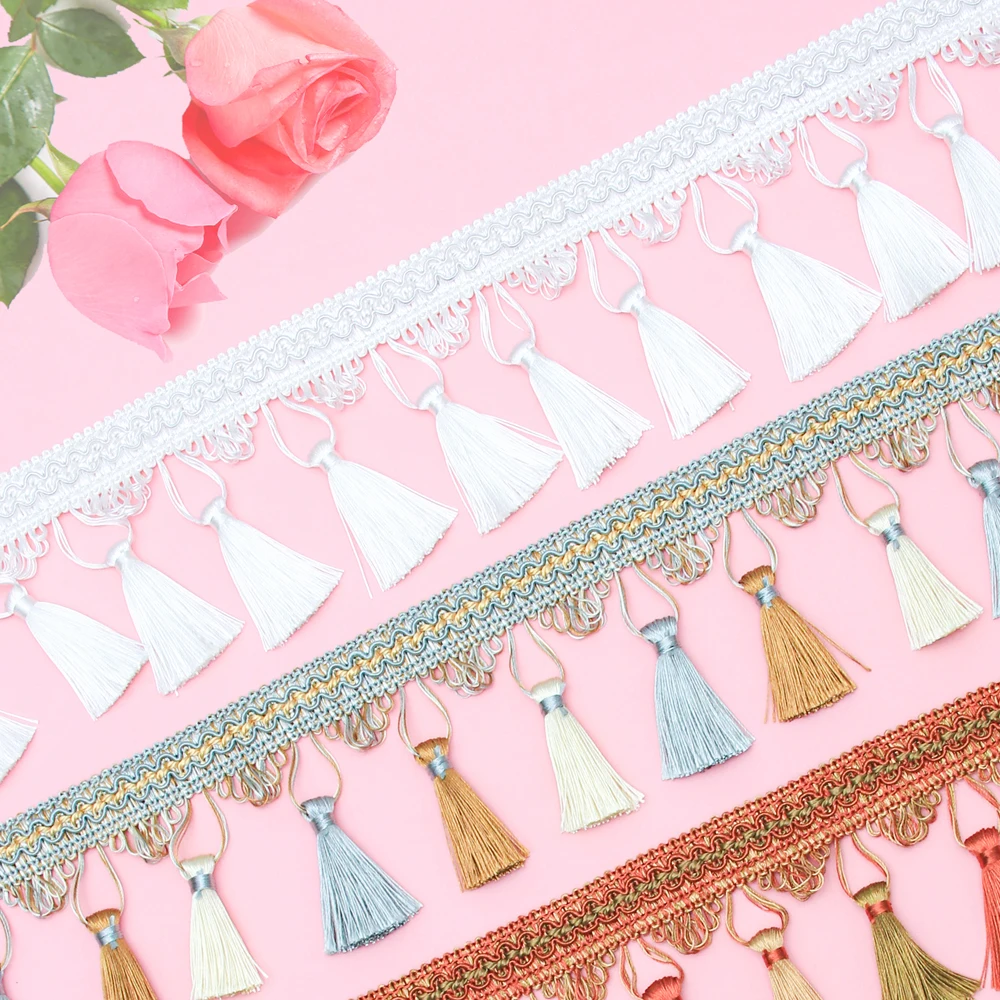 Длинные золотые шитье кисточка бахрома кружево для домашних аксессуаров отделка