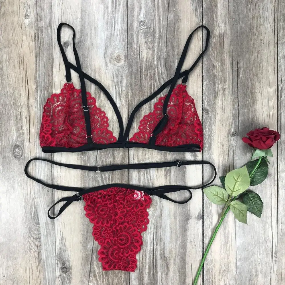 Sexy Lace Lingerie for Women Solid Color Underwear Wire-Free Bra Panty Bandage Set Soutien Gorge Femme 2019 New Hot Sale YE | Женская