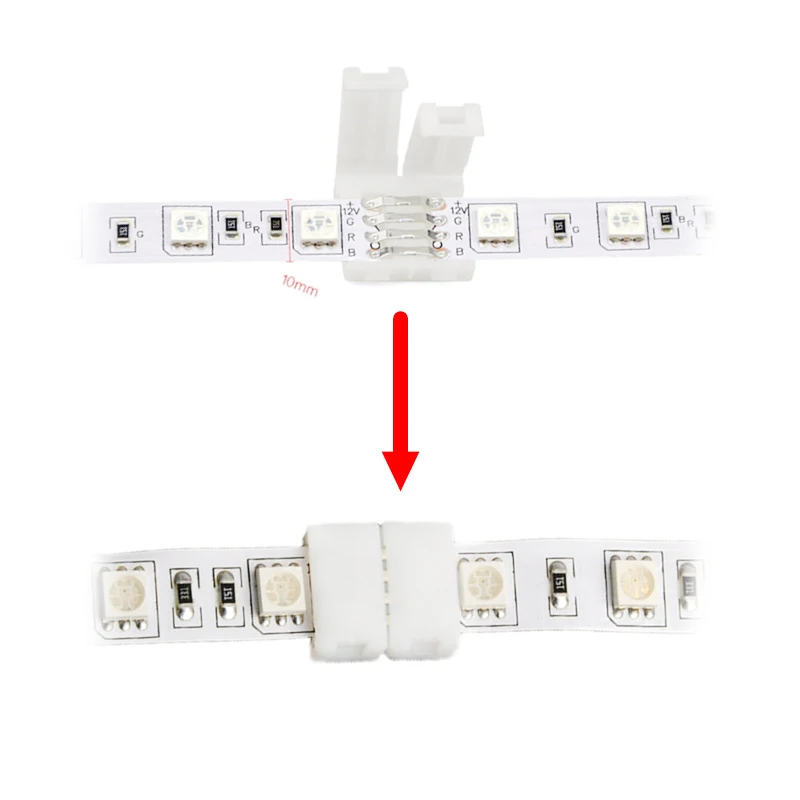 20 шт. L-образных ортогональных 4-контактных коннекторов для светодиодных лент RGB 5050 шириной 10 мм под углом 90 градусов без пайки. Горячая распродажа.