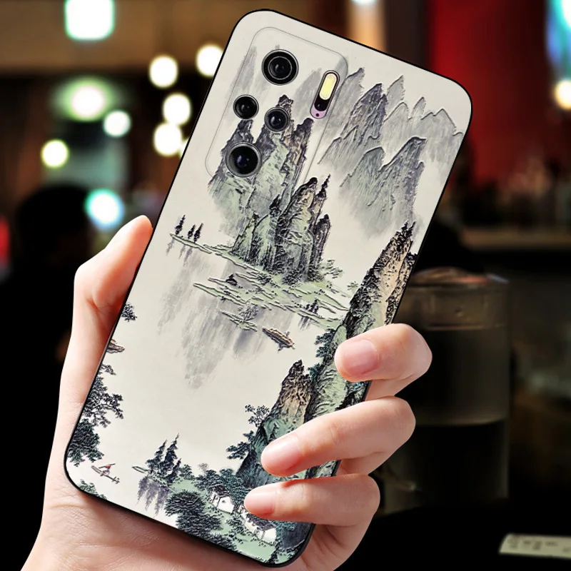 embossed vintage east asian chinese japanese style case for xiaomi redmi k40 pro for poco f3 snow mountain crane cover free global shipping
