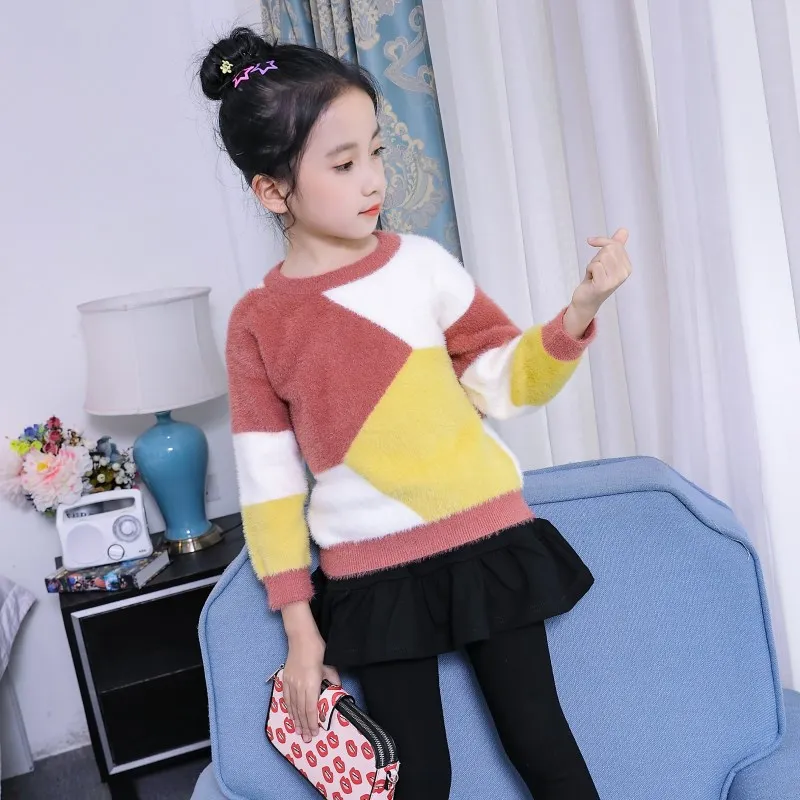 Мохеровый свитер для девочек на осень и зиму 2019 теплые вязаные свитера детские