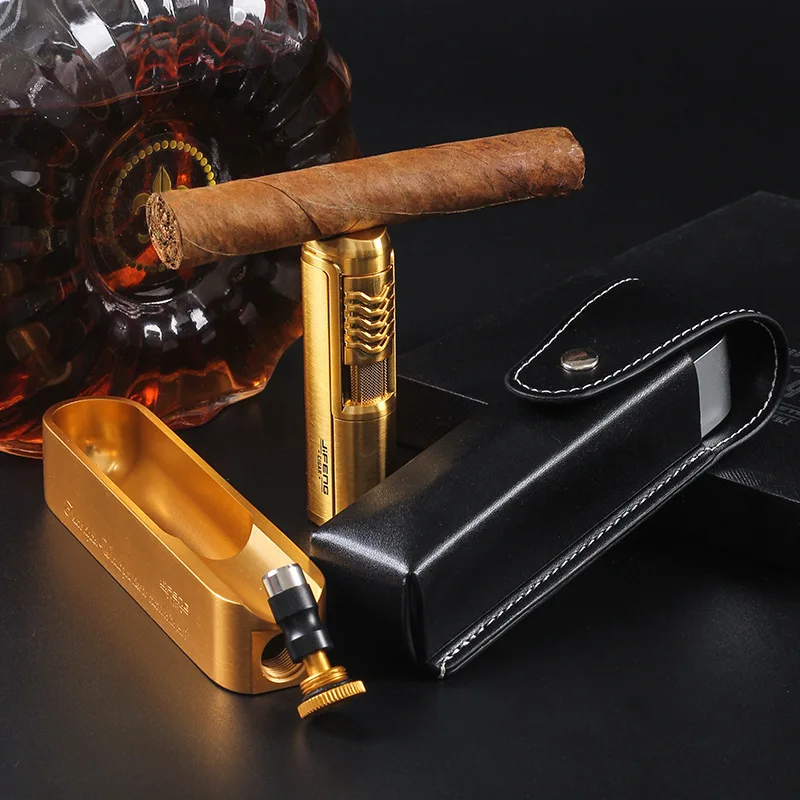

Monsoon Cigar Ashtray Straight into inflatable Lighter Cigar set Cigar Special Two-piece Leather Case Plus Gift Box