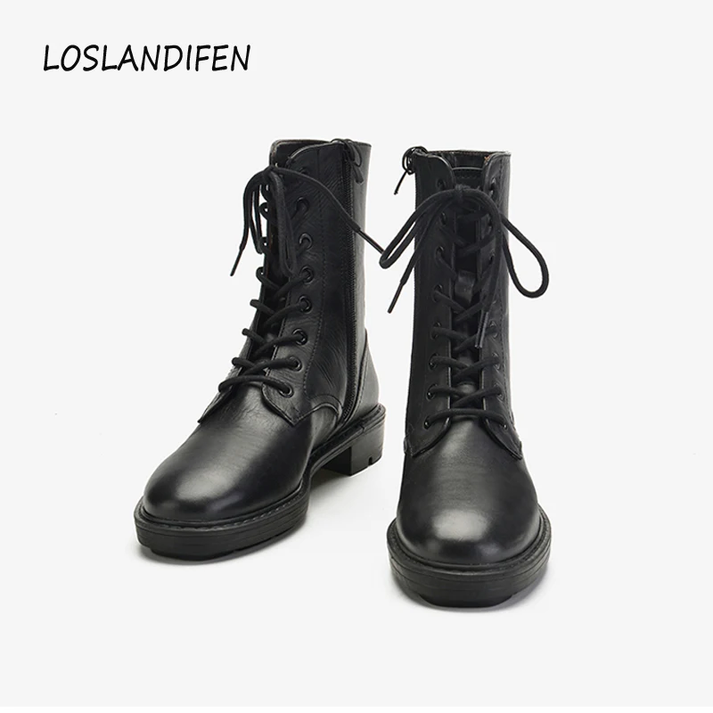 Ботинки на плоской платформе женская обувь кожаные женские ботильоны брендовые