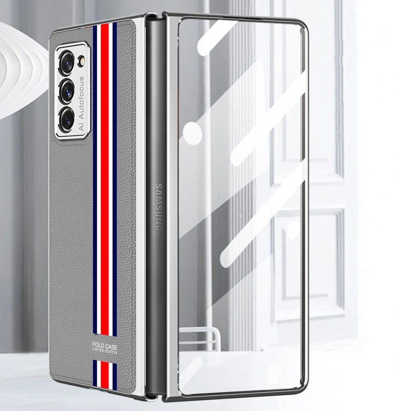 Double-Side Full Protection Case For Samsung Galaxy Z Fold 2 Case Leather Plating Edge Glass Hard Cover For Samsung Z Fold 2 W21