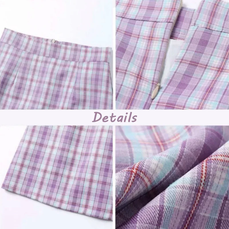 

Skirts Women Summer Plaid A-line Preppy Style Students Kawaii Sweet Girls Faldas Fashion Vintage Slim Womens Slender Korean Chic