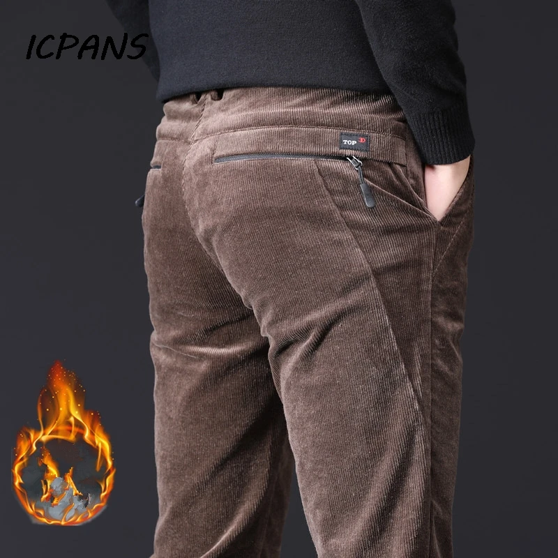 Мужские вельветовые брюки ICPANS черные повседневные карандаш на молнии из