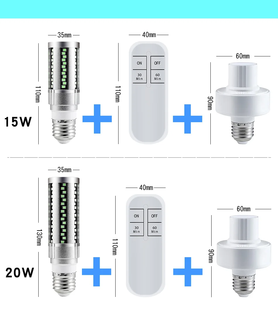 Светодиодная лампа E27 UVC ультрафиолетовая 15 Вт 20 для дезинфекции 220 В светодиодная