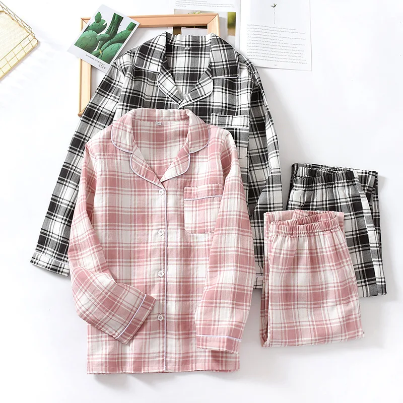 Хлопковая двухслойная газовая Пижама для пары тонкая мужская одежда сна с