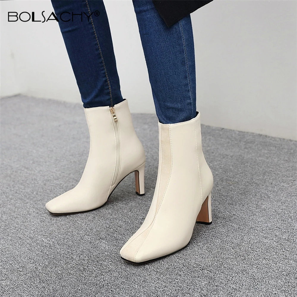

Chelsea Boots Female British Style 2021 Autumn Winter Single Boots Square Toe Thick Heel Women Thin High Heels Short Botas mujer