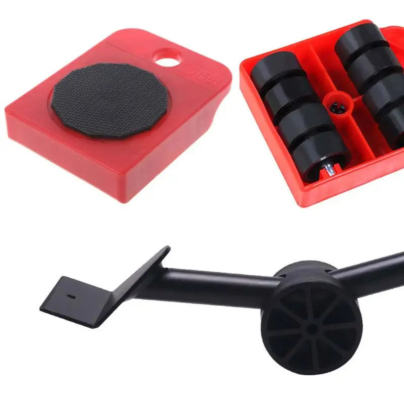 

5pcs Furniture Lifter Slider Kit Heavy Stuffs Mover Tool Wheeled Roller Wheel Bar Device Max Up for 150Kg