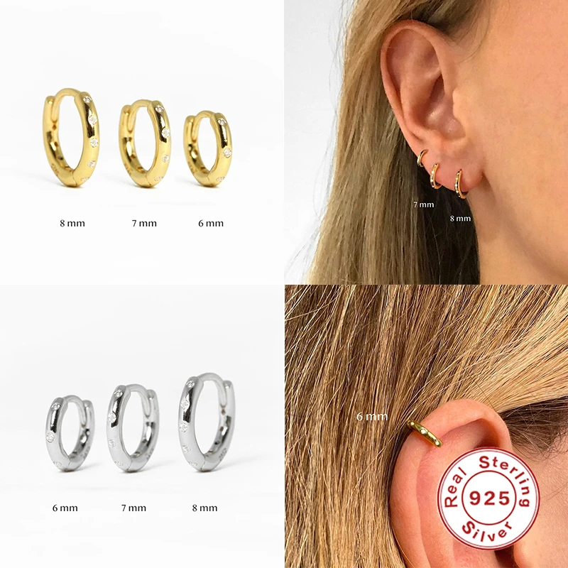 

ROXI Small Geometry Crystals Hoop Earrings for Women Men Jewelry Round Earring Cartilage 925 Sterling Silver Pendientes Hot Sale