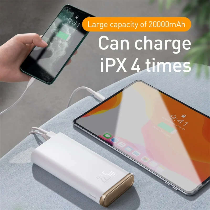 Baseus Power Bank 20000 мАч 3 0 USB Type C PD Быстрая зарядка повербанк внешний аккумулятор для