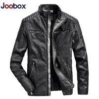 joobox fashion winter leather jacket men stand collar motorcycle washed retro leather jacket thin european size mens coats