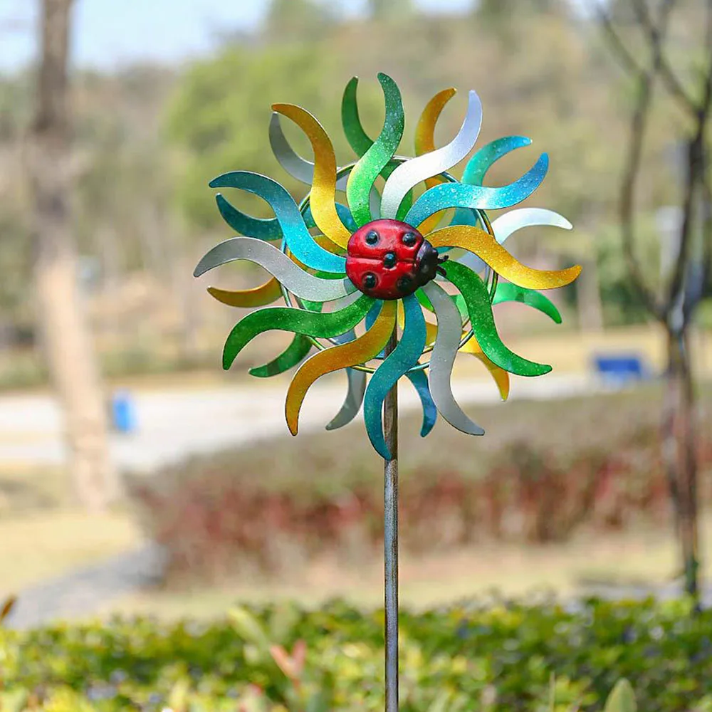 

Garden Decor Vertical Sculpture Metal Lawn Home Easy Install Patio Iron Art Outdoor Yard Wind Spinner Hummingbird Sunflower