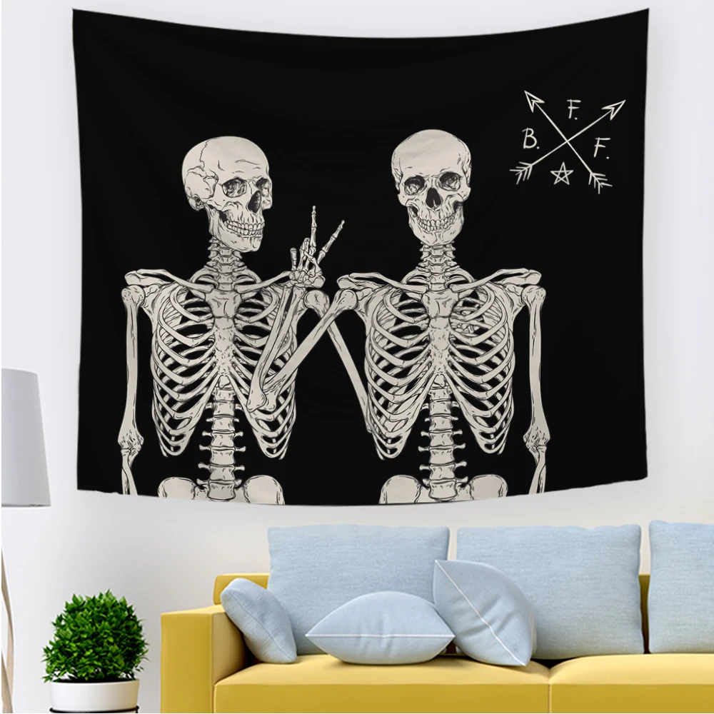 Гобелен с черно-белым черепом гобелен для влюбленных поцелуев настенный