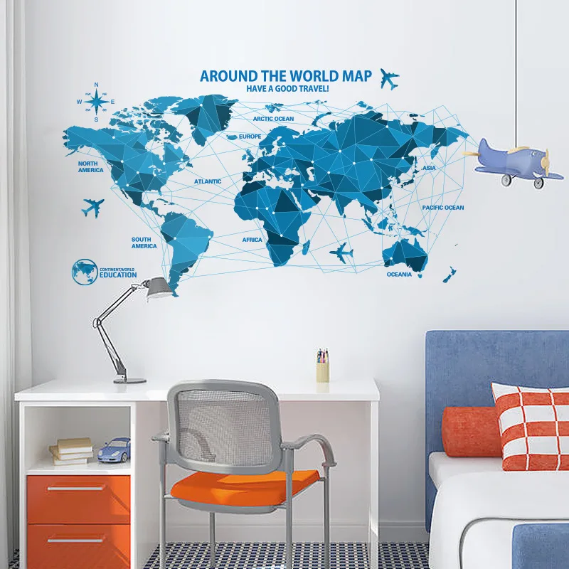 

Quality PVC World Map Wall Stickers Office Background Decor Wallpaper Living Room Kids Bedroom Murals DIY Wallstickers Decals