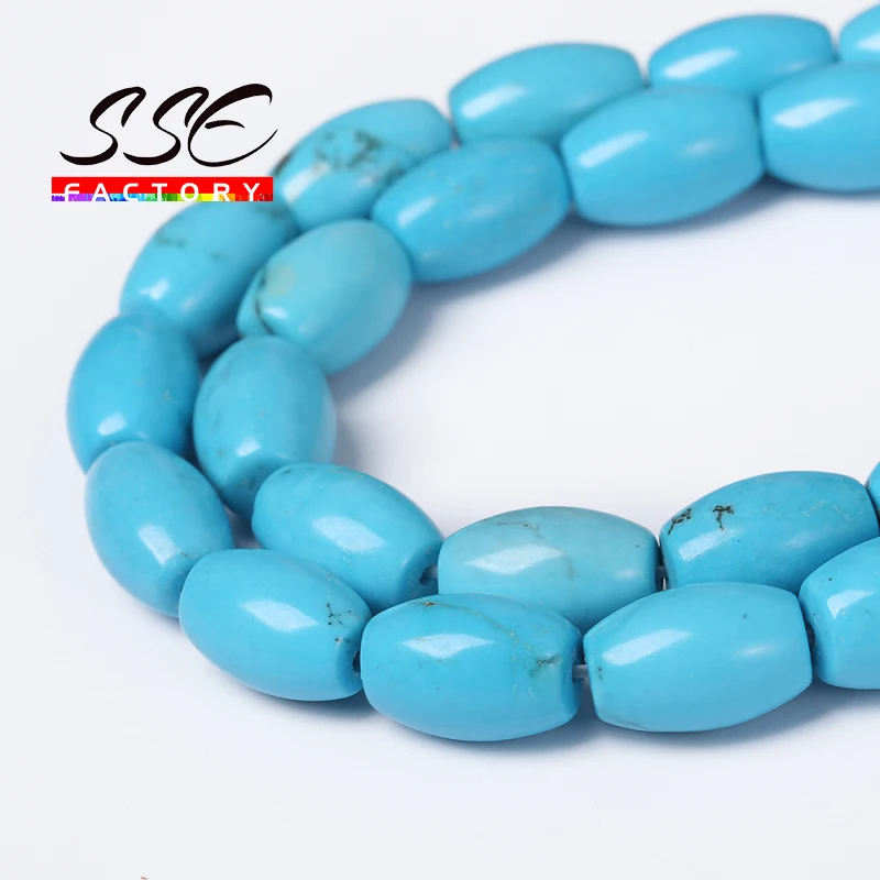 Натуральный голубой бирюзовый риса Форма бусины Камень Бисер полуфабрикатов