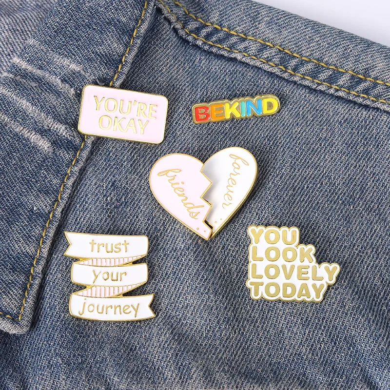 

New Alloy Letter Badges Personalized Slogan Broken Heart Believe In Your Journey Banner Brooch Popular Accessories Enamel Pins