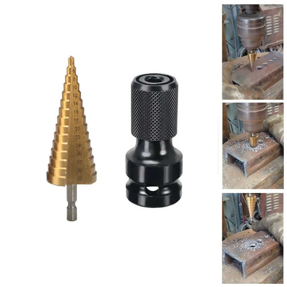 

Hss Step Drill Straight Groove 4-32and 1/2'' Square To 1/4'' Hexagon Hex Ratchet Socket Drill Bits + Adapter
