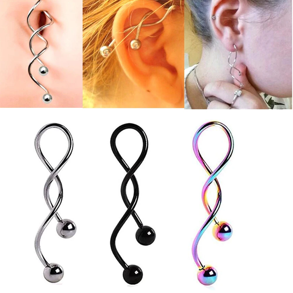 Спиральные витые кольца для пупка пирсинг тела из хирургической стали 14 г