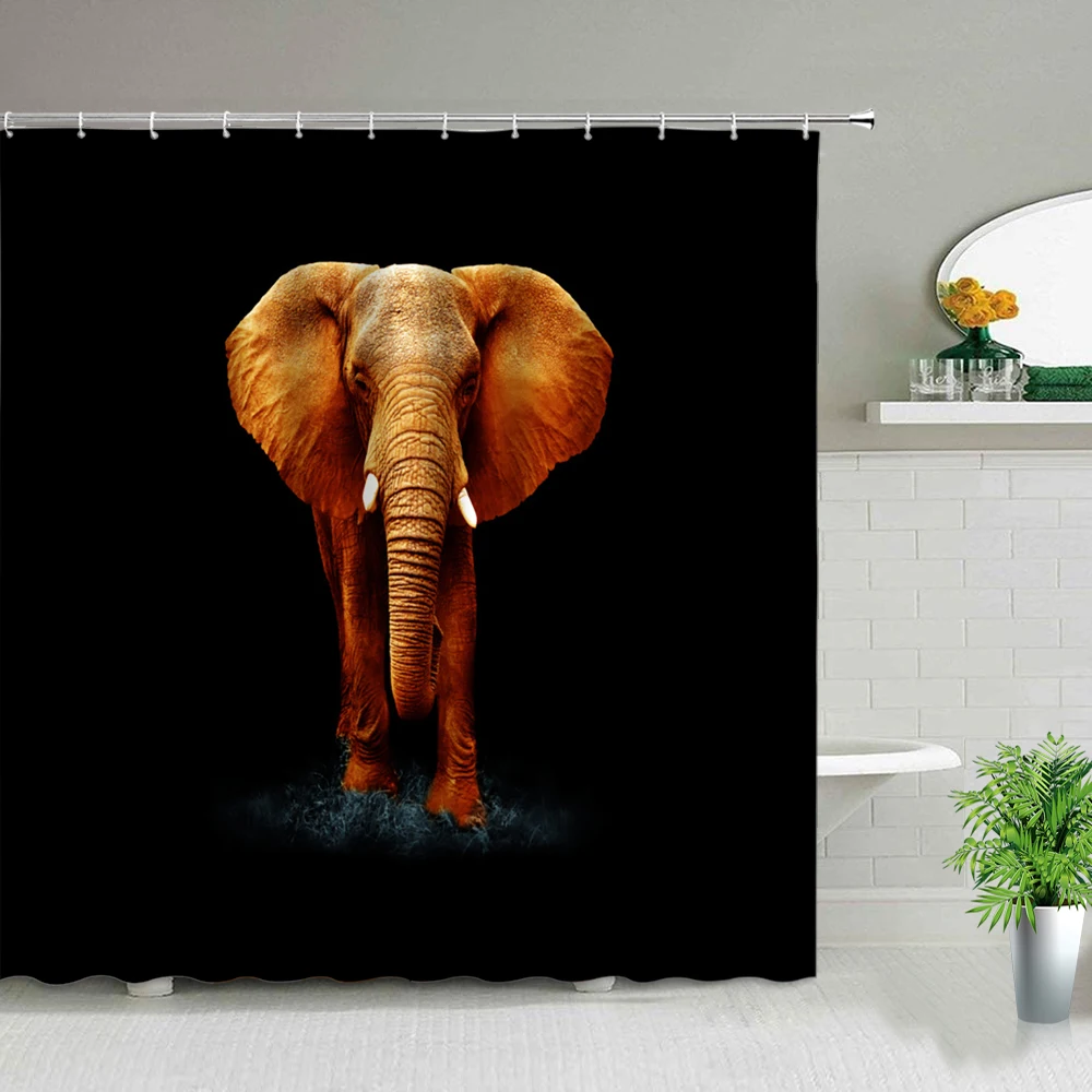 

African Lion Portrait Shower Curtain Wild Animal Elephant Bathroom Decor Curtains Wall Decor Waterproof Fabric Bath Accessories