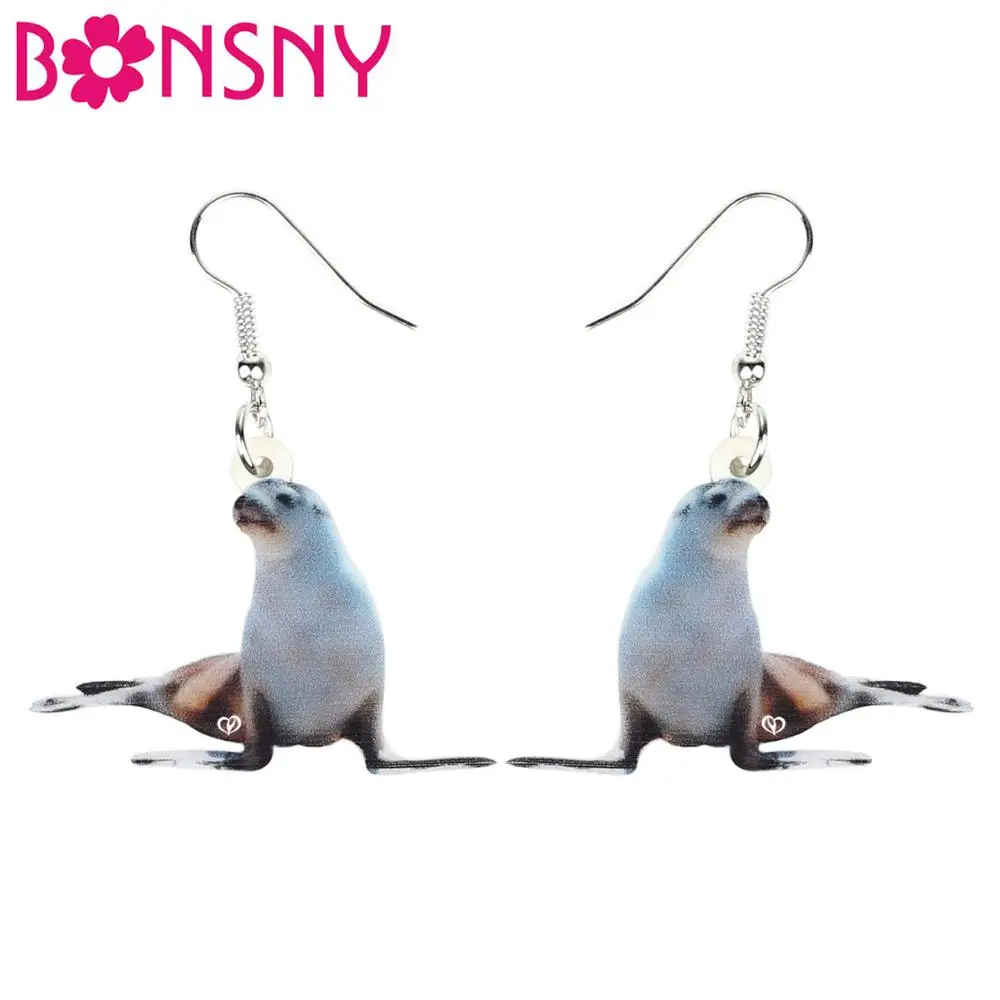 Bonsny акриловые серьги-подвески в форме капли белого морского льва милые ювелирные