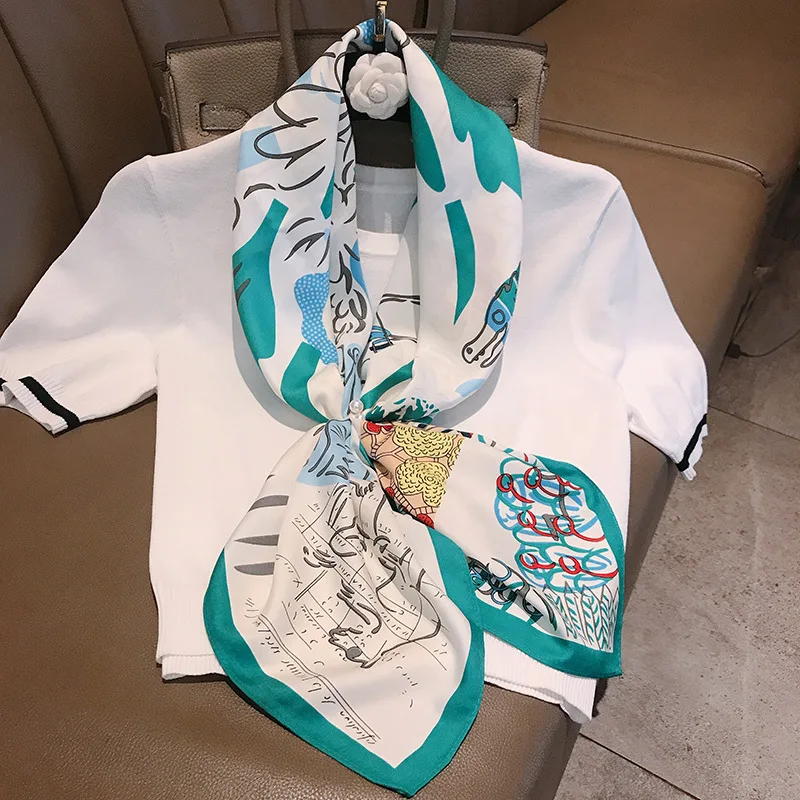 

Ladies Elegent Large Graffiti Abstract Printed Shawl Wrap Femme Echarpe Bandana Foulard Pashimina 90cm Twill Silk Square Scarf