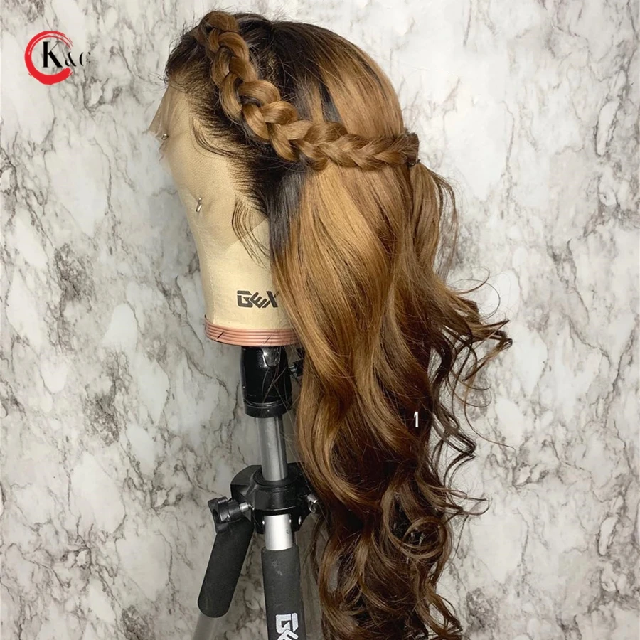 KungGang 13*6 8”-24&quot highlight Lace Front Human Hair Wigs With Baby Brazilian Middle Ratio Deep Part 130% 150% Density | Шиньоны и