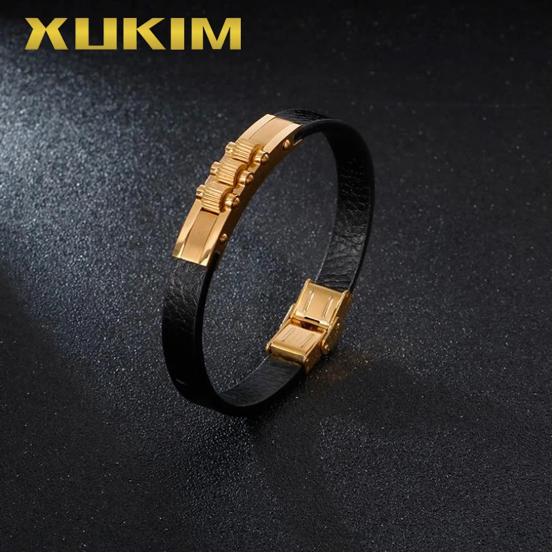 XB408-G Xukim ювелирные изделия Модные мужские ювелирные изделия черный кожаный браслет