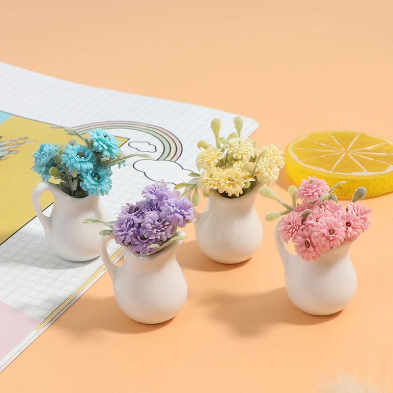 

1:12 Doll House Miniature Flowers Fairy Garden Ornament Mini Potted Plant Flowers Pot For Dollhouse Decals New Arrival