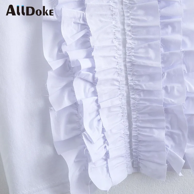 

ALLDOKE summer short sleeve woman t shirts O-neck cascading ruffles white tops casual shirts for women 2020