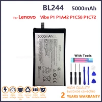 100 original bl244 5000mah battery for lenovo vibe p1 p1a42 p1c58 p1c72 smart phone new batteries with gifts tools