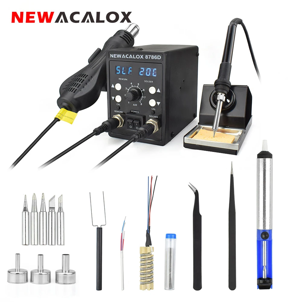 Паяльная станция NEWACALOX EU/US 8786 878D 750 Вт Тепловая пушка 60 Вт паяльник цифровая регулировка 2 в 1 SMD паяльная станция