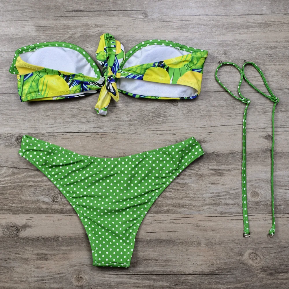 

2020 Two Piece Swimsuit Women Leopard Sexy Bikini Sets Push Up Strapless Bandeau Bikini Padded Beach Swimwear Clothes