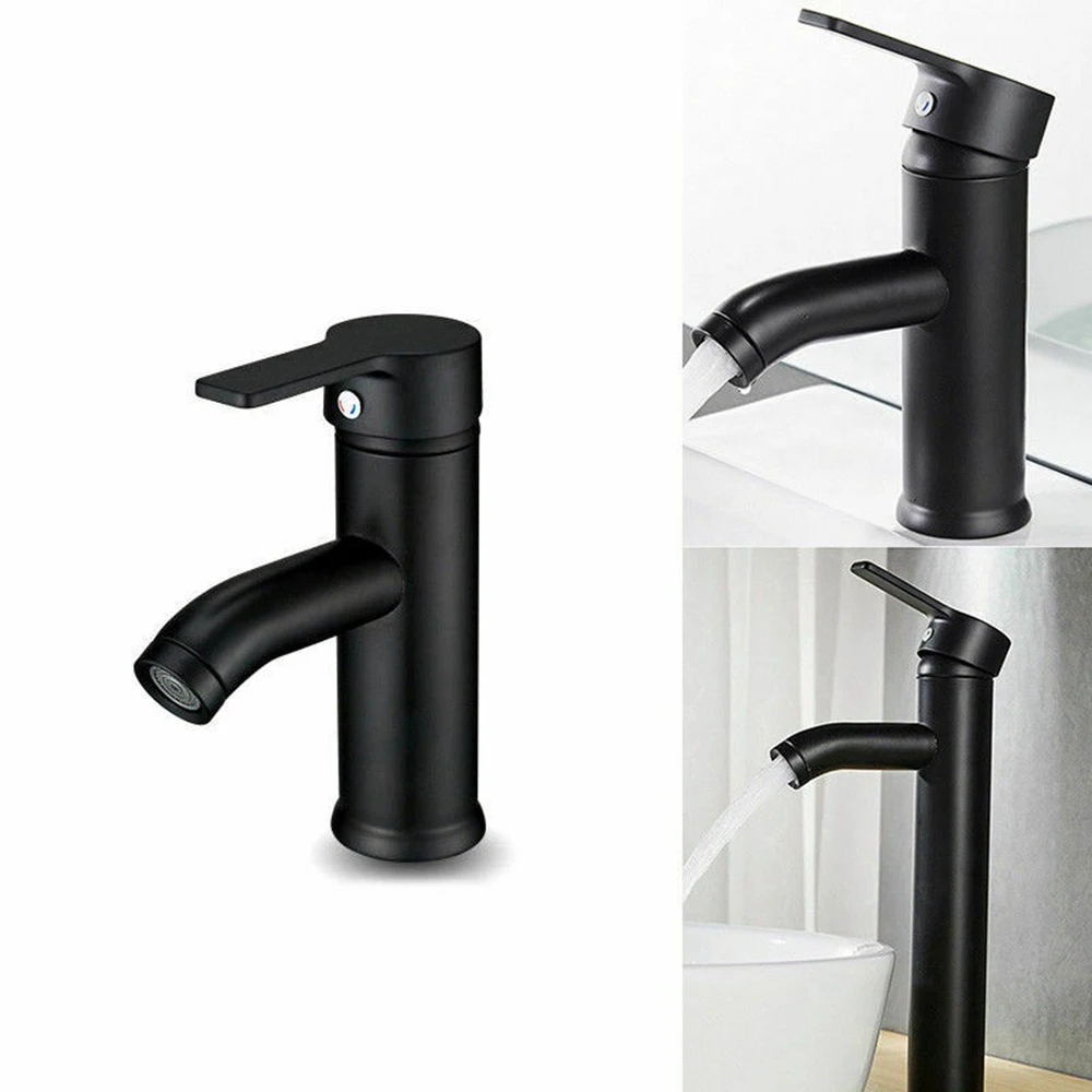 

Part Faucet Matte Black Sink Basin Cold / Hot Mixer Rustproof Stainless Steel