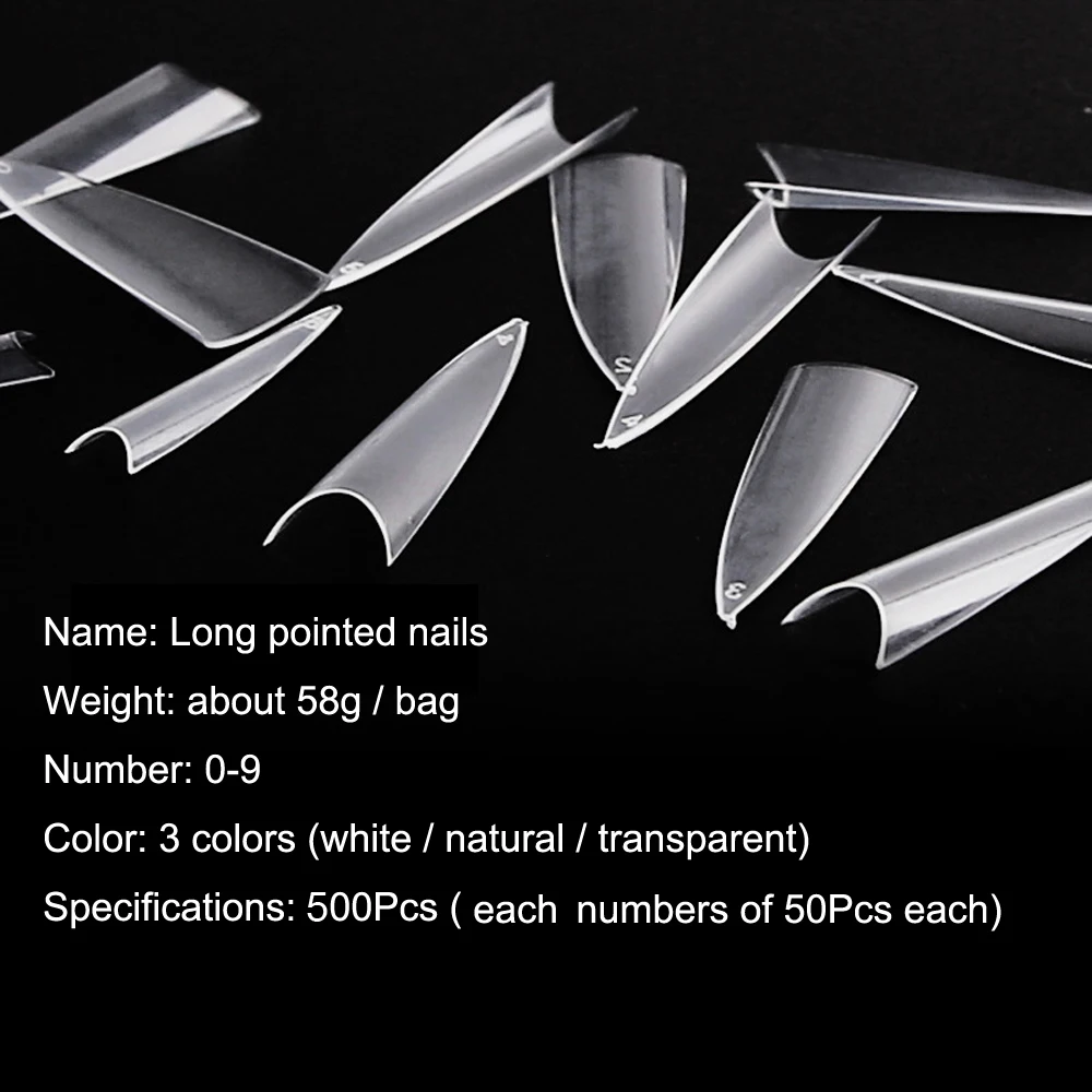 500 искусственные длинные ногти шпильки белые/натуральные/прозрачные с полным
