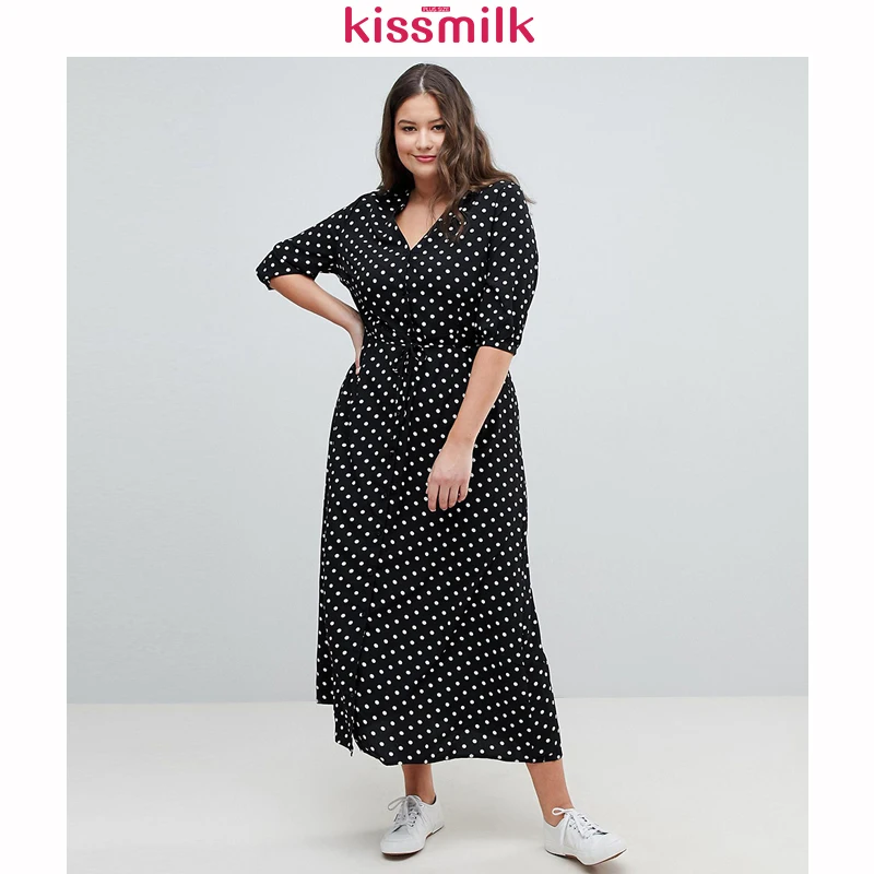 Женский винтажный сарафан Kissmilk Осенний офисный в горошек с треугольным вырезом