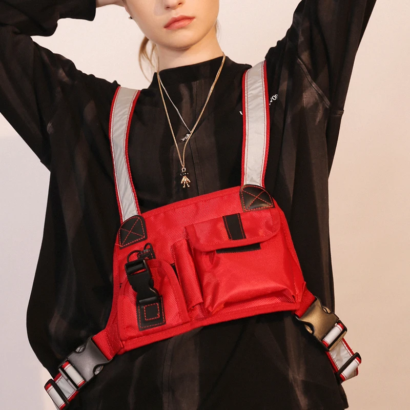 Tactical Vest Chest Bag for Men Reflective Strap Adjustable Front Pack Fanny Streetwear Kanye Waistcoat Male | Багаж и сумки