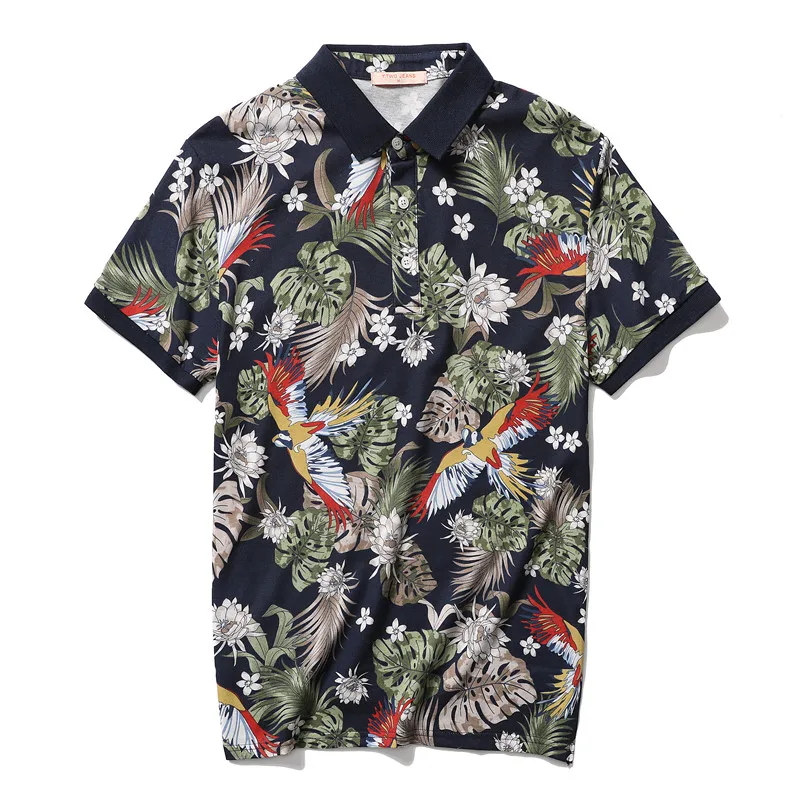 Летняя Хлопковая мужская рубашка поло с цветочным принтом высокое качество