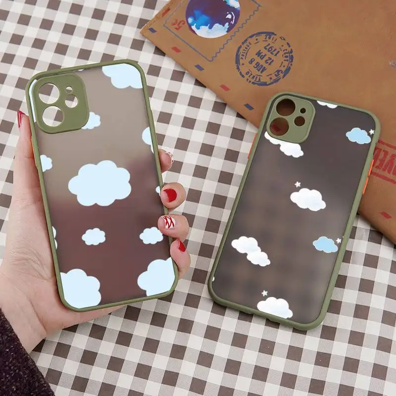 

Cartoon Clouds Phone Case For iPhone 12 11 Mini Pro XR XS Max 7 8 Plus X Matte transparent Back Cover